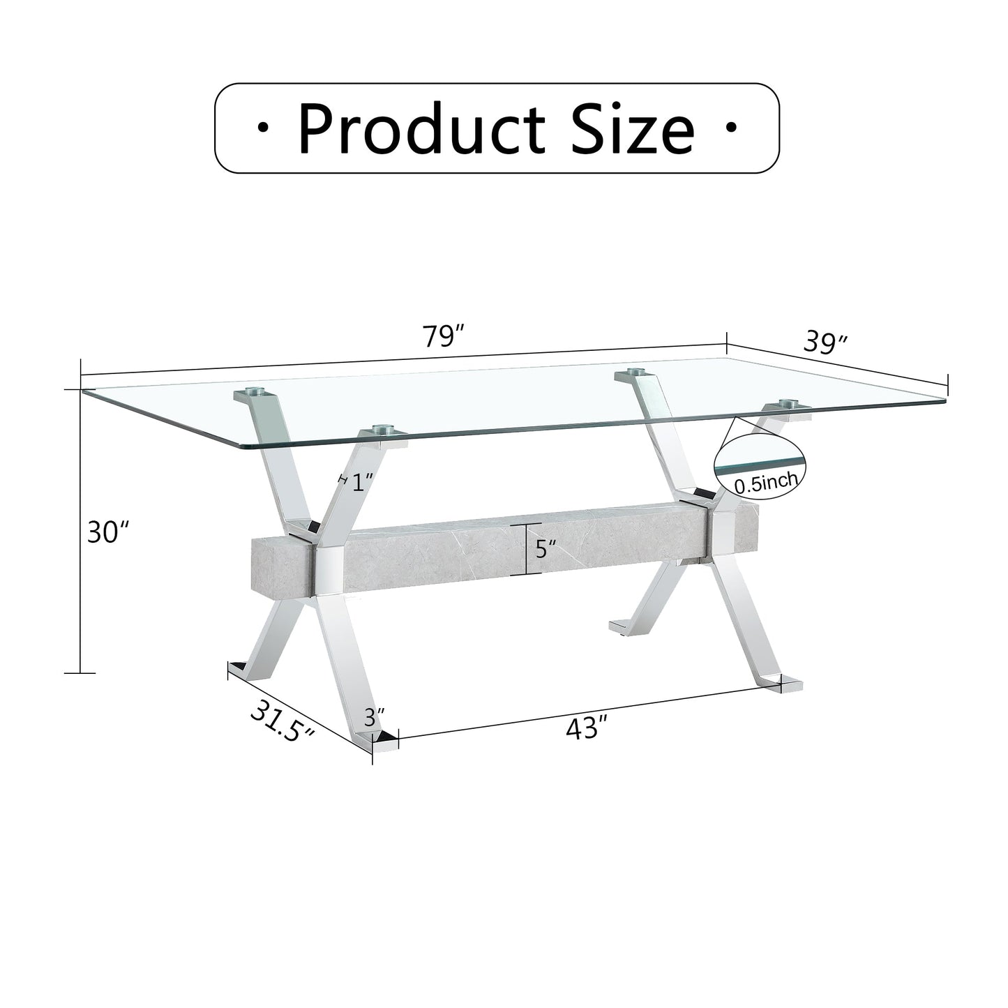 Dining table Modern tempered glass dining table 79 ''x39''x30 '' 1105 - Korvel