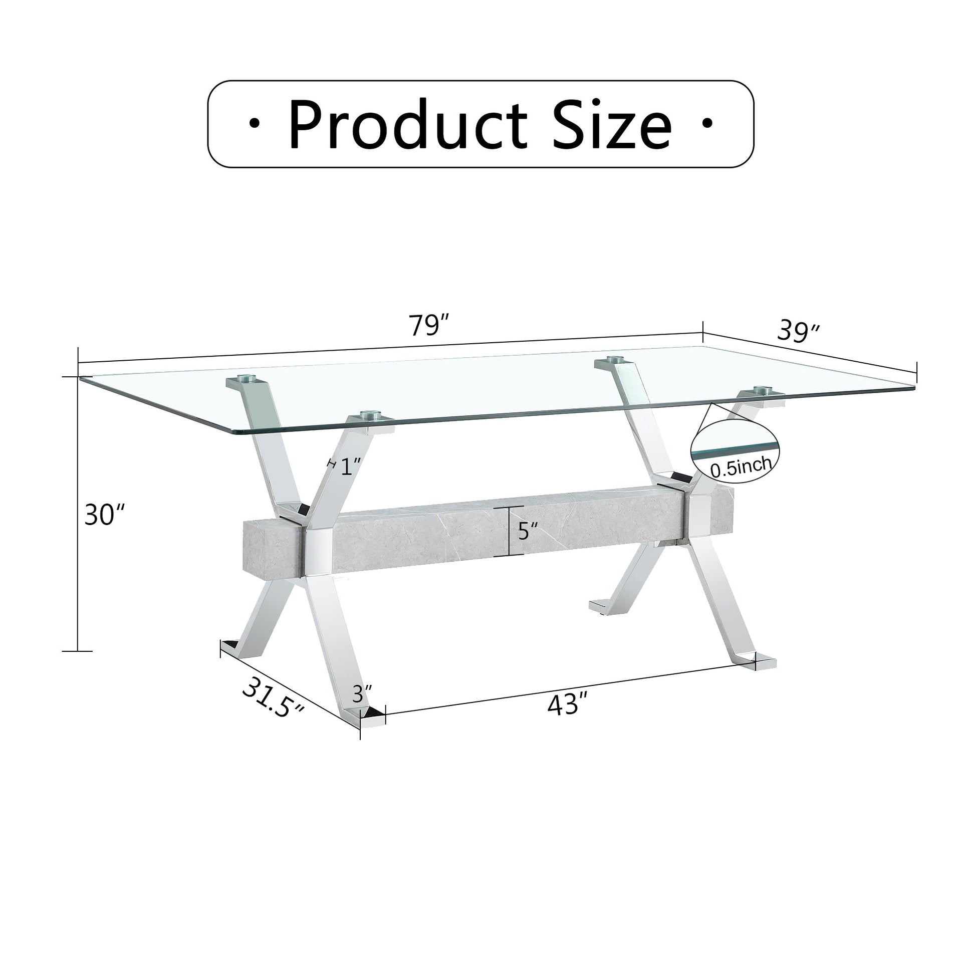 Dining table Modern tempered glass dining table 79 ''x39''x30 '' 1105 - Korvel