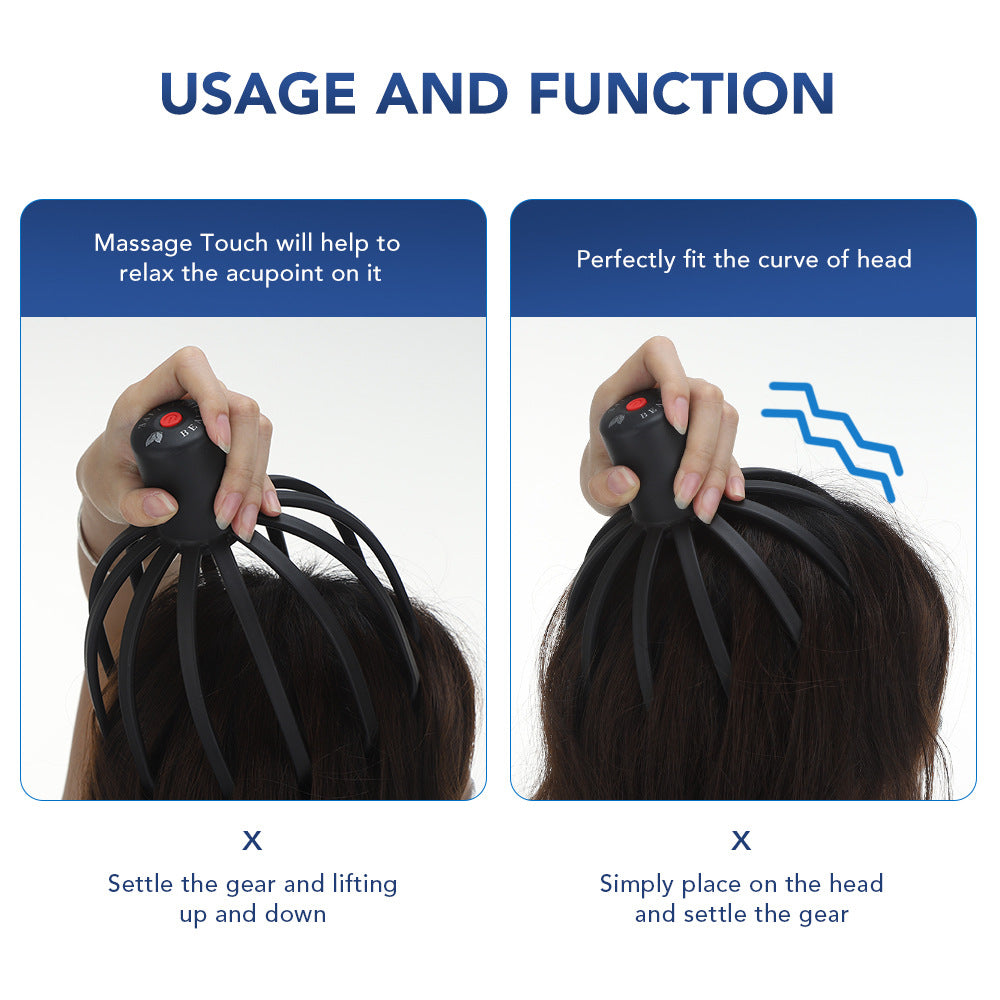 Head Massager Octopus Scalp Massager Electric Head Massage Claw Household Head Physiotherapy Instrument - Korvel