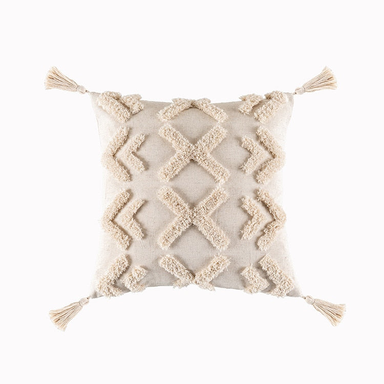 Tassels Cushion Cover 45x45cm Beige White Pillow Covers Decorative Pillow Case Square Home Boho Decor Macrame Pillowcase - Korvel