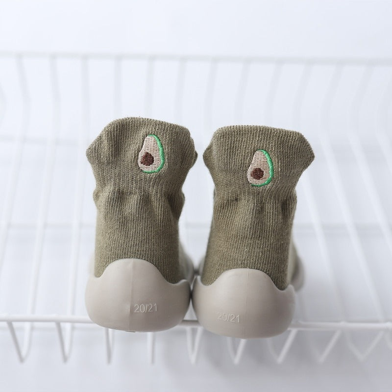 Autumn New Soft Sole Baby Walking Shoes Knitted Embroidered Baby Floor Socks Shoes Avocado Children's Socks - Korvel