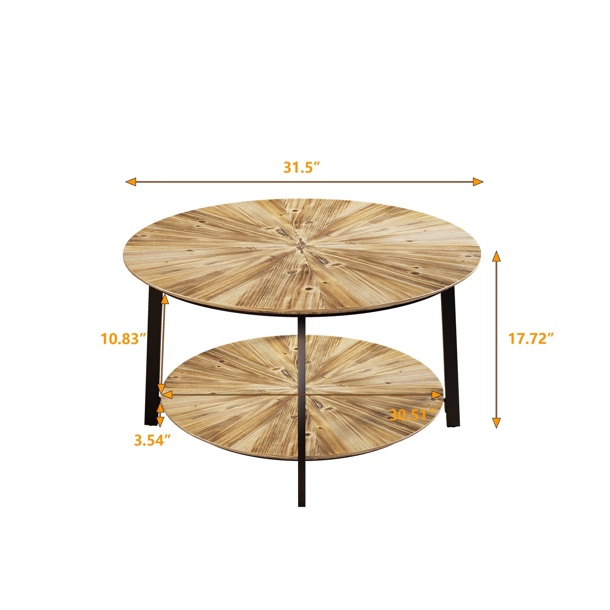 31.5 "Round Coffee Table Stand Wooden Double Layer Coffee Table with Open Storage Space and Metal Table Legs - Korvel