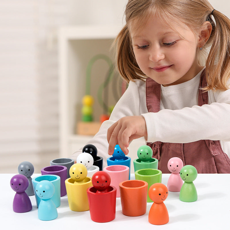 Children's Color Little People Classification Cup Stacking Joy Kindergarten Baby Hand Eye Coordination Training Puzzle Toy - Korvel