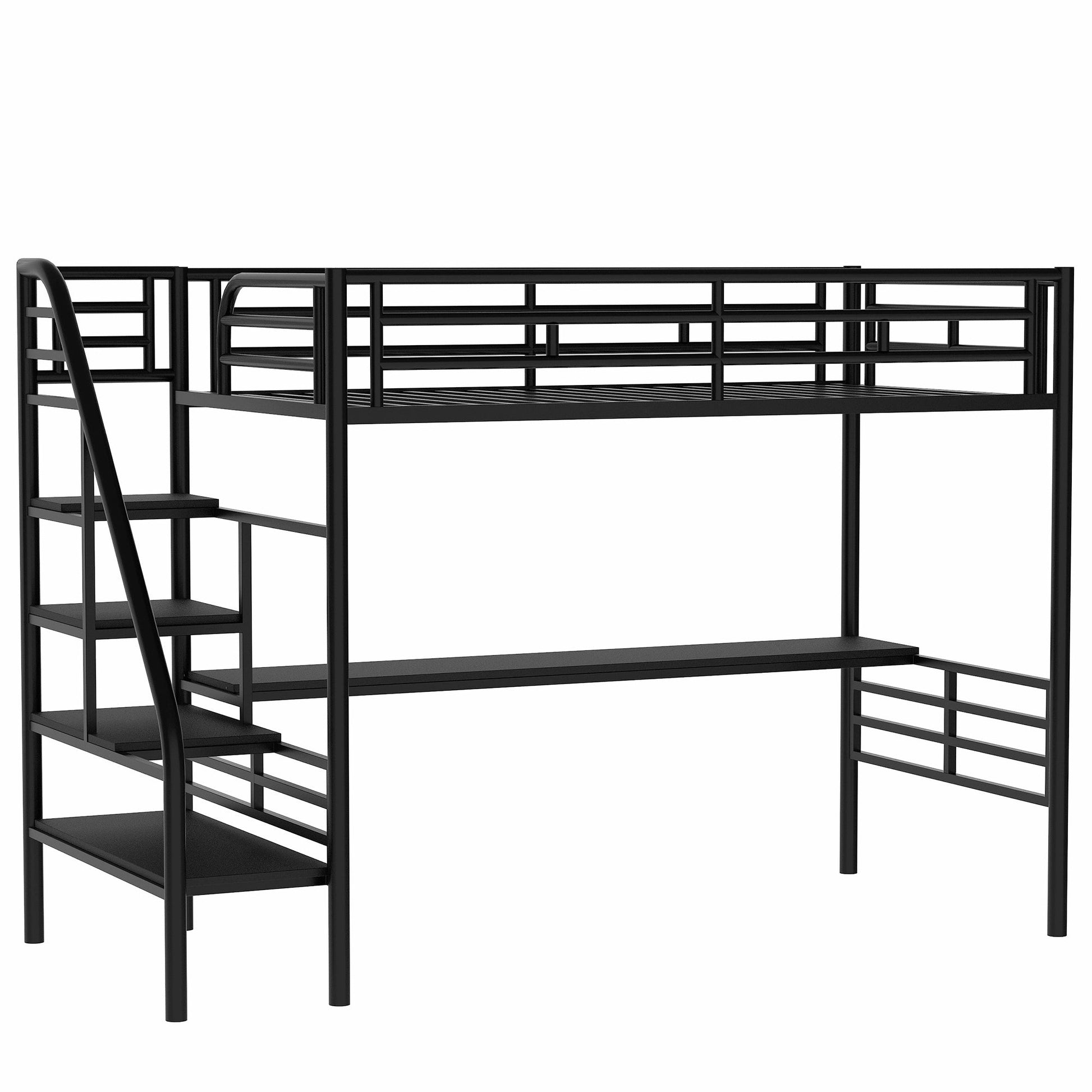 Metal Loft Bed Frame with Desk  No Box Spring Needed Twin Black - Korvel