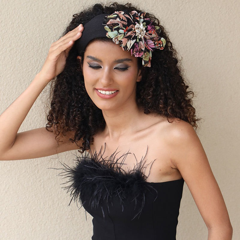 Diamond inlaid fabric flower toothed anti slip exaggerated headband - Korvel