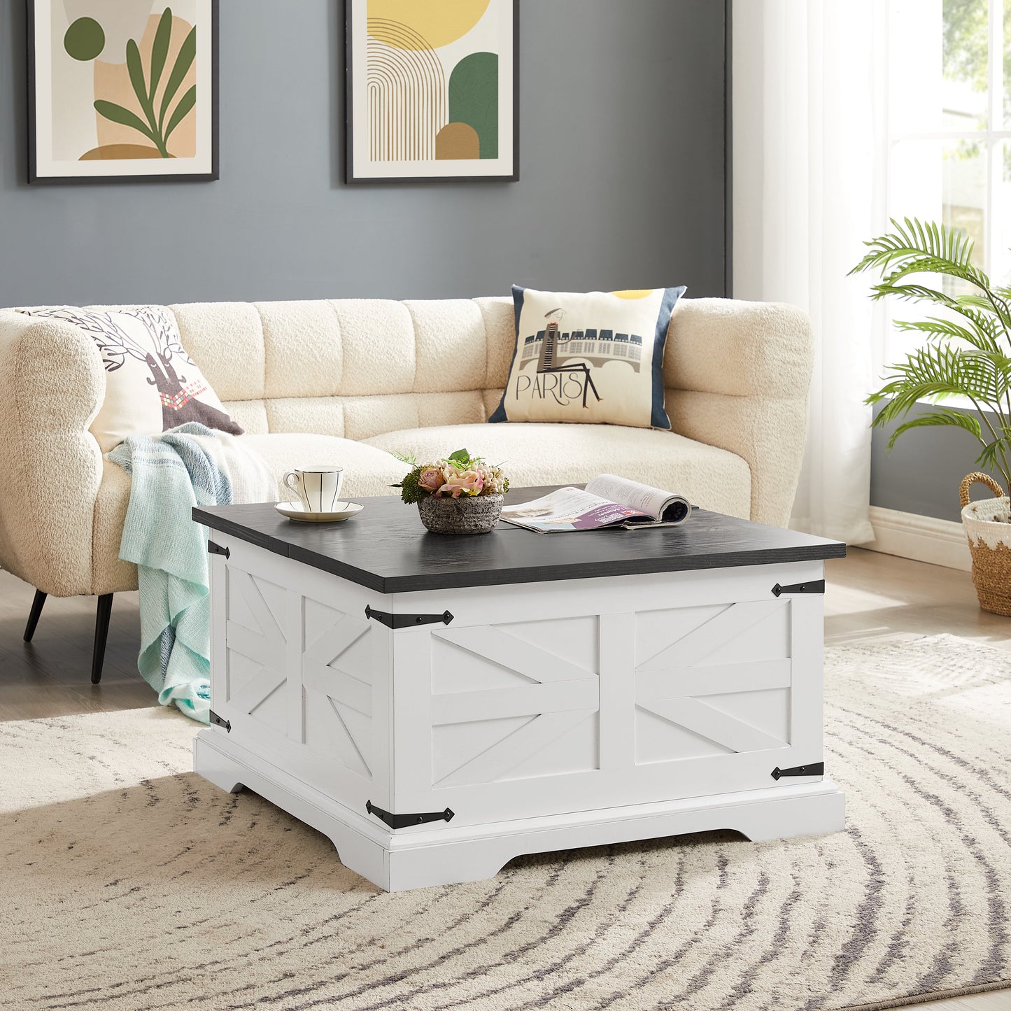 Rustic Farmhouse Coffee Table with Lift Top