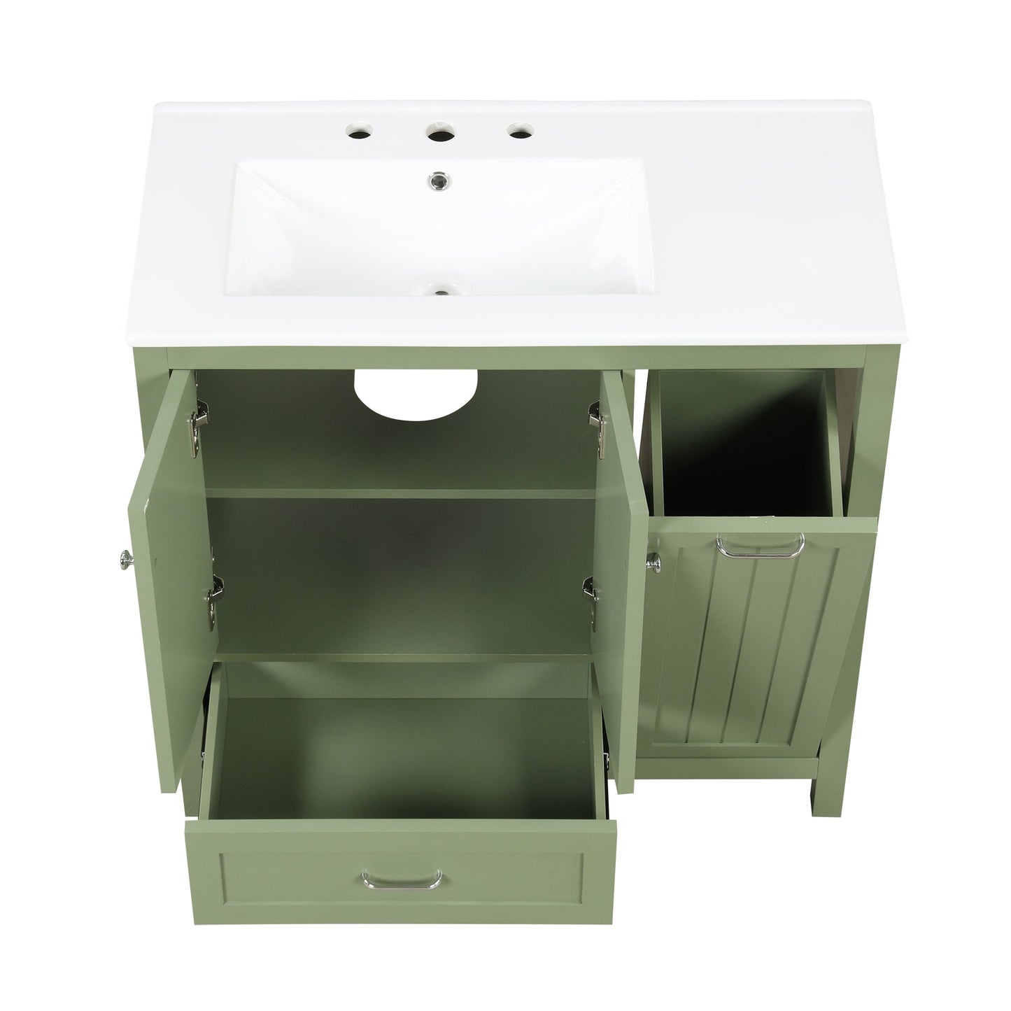 Meuble de salle de bain vert de 36" avec évier et rangement