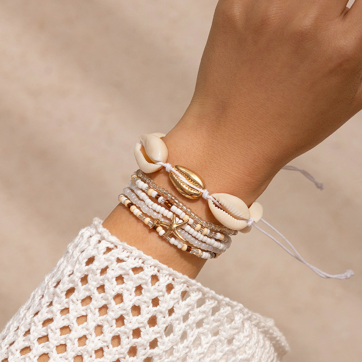 Bohemian vacation style shell rice bead bracelet Bracelet beach starfish bead set for women - Korvel