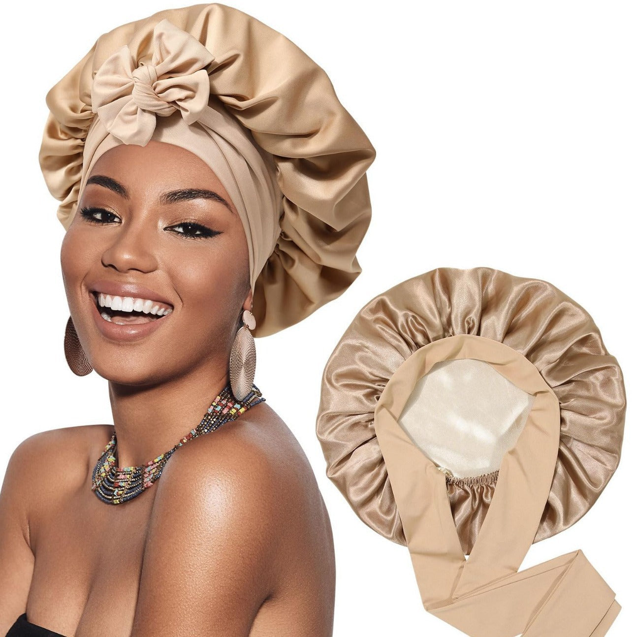 Elegant Satin Bow Nightcap for Hair Care