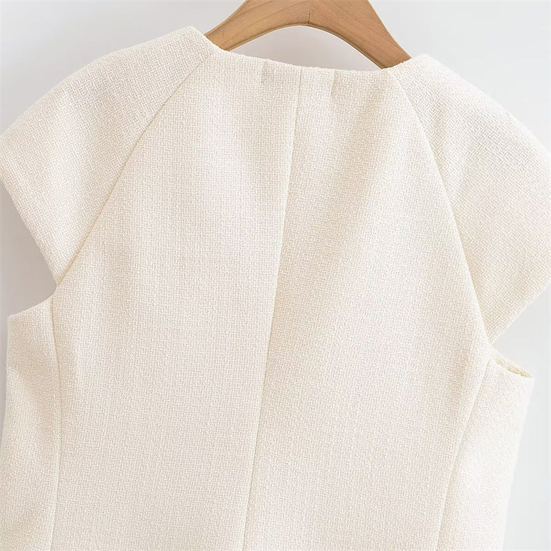 Fashionable Casual Round Neck Versatile Vest with Front Button Closure for Women - Korvel