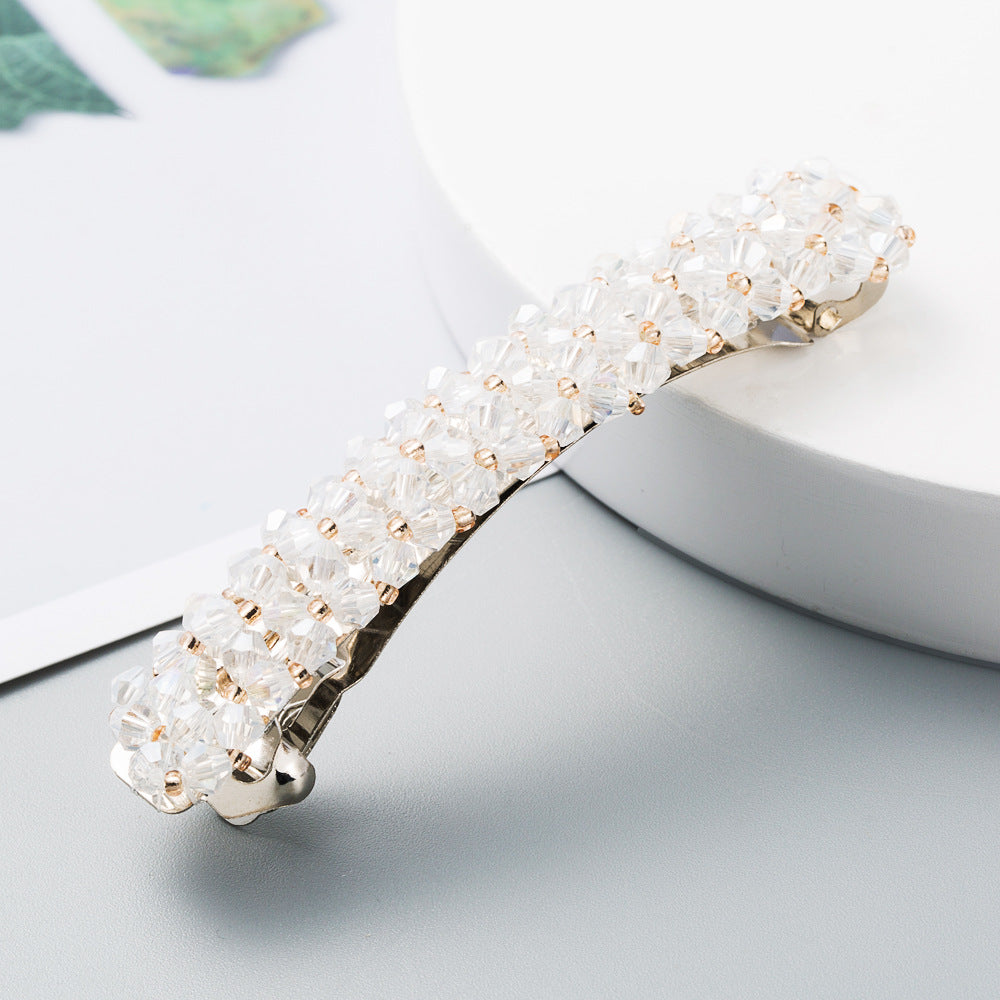 Korean Style Retro Crystal Beaded Hair Clip Simple Wild One Word Clip Female Side Clip Spring Clip Korean Hair Accessories - Korvel