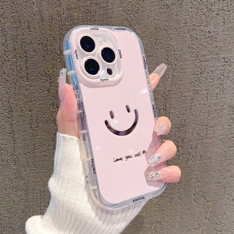 Mirror cream case suitable for Apple 16 Promax phone case with painted smiling face on iPhone 14/13 - Korvel
