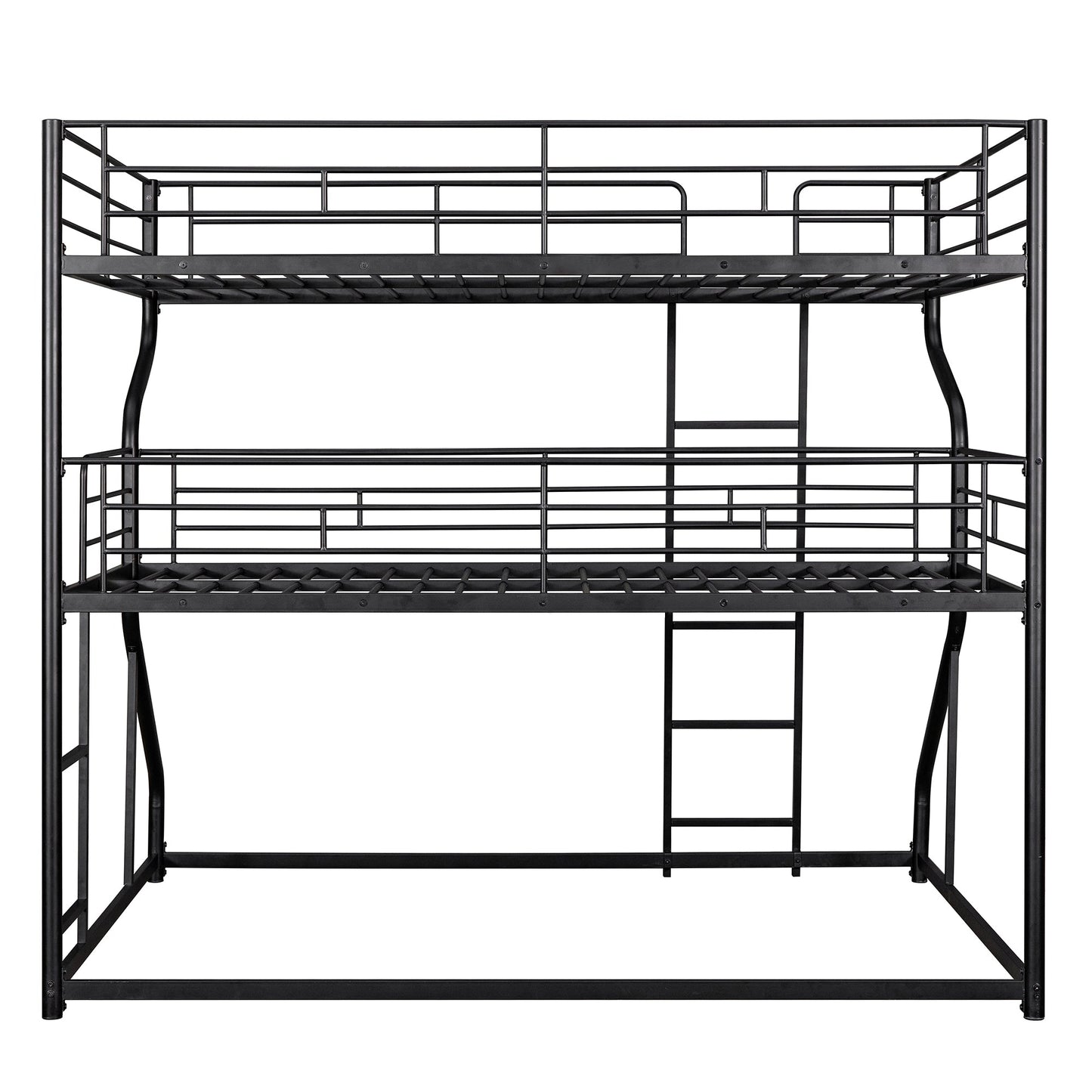 Full XL over Twin XL over Queen Size Triple Bunk Bed with Long and Short Ladder,Black - Korvel