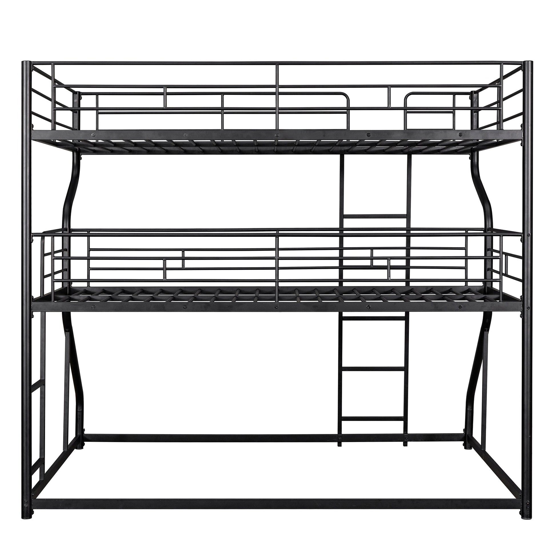 Full XL over Twin XL over Queen Size Triple Bunk Bed with Long and Short Ladder,Black - Korvel