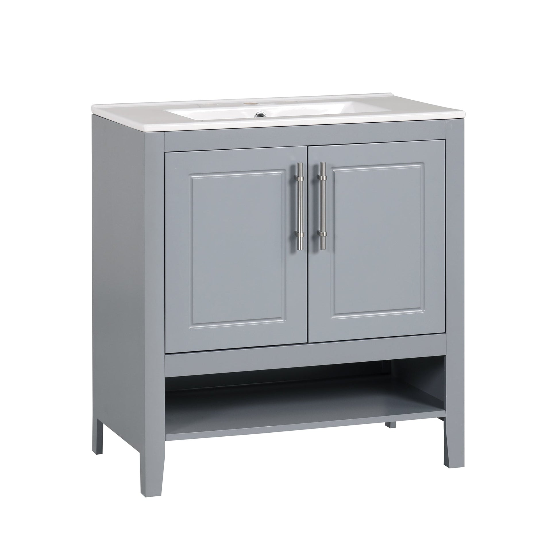 30" Bathroom Vanity with Sink, Multi-functional Bathroom Cabinet with Doors and Drawers, Solid Frame and MDF Board, Grey - Korvel