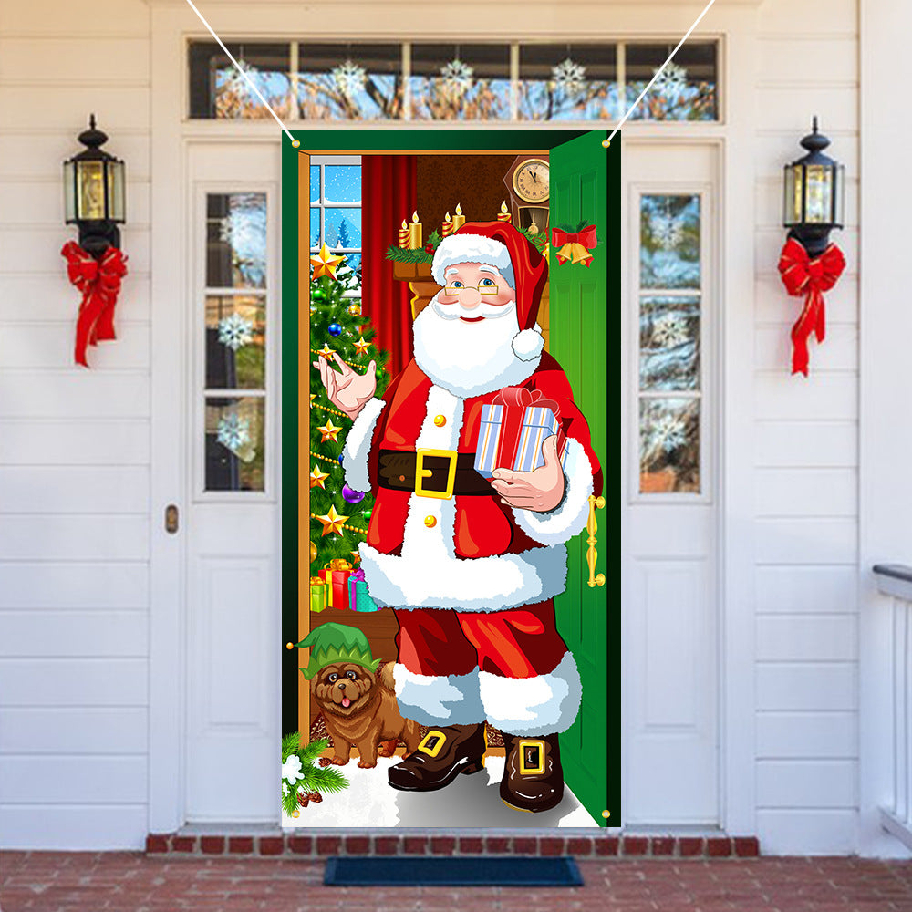 New Christmas Door Curtains, Flags, Outdoor Photography, Santa Claus and Puppies, Background Decoration, Hanging Cloth - Korvel