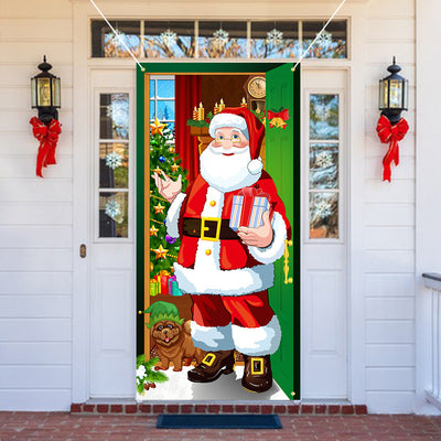 New Christmas Door Curtains, Flags, Outdoor Photography, Santa Claus and Puppies, Background Decoration, Hanging Cloth - Korvel