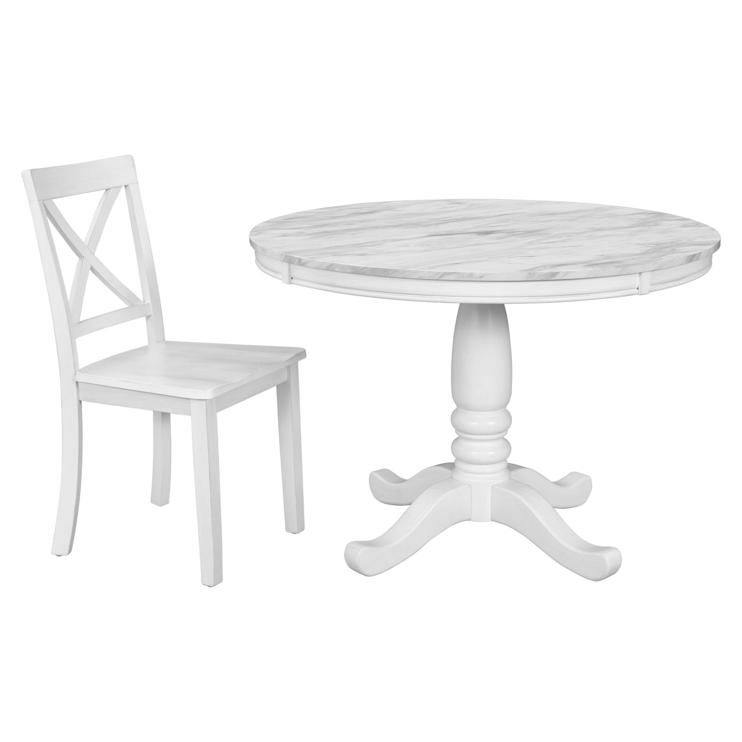 Orisfur 5 Pieces Dining Table and Chairs Set for 4 Persons Kitchen Room Solid Wood Table with 4 Chairs MDF + White + Solid Wood - Korvel