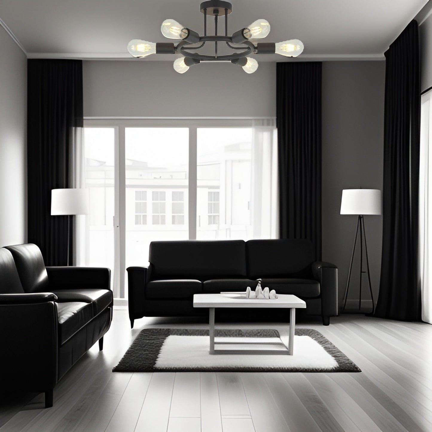 6 Light Modern Sputnik Lights Semi Flush Mount Ceiling Light Black Finished - Korvel