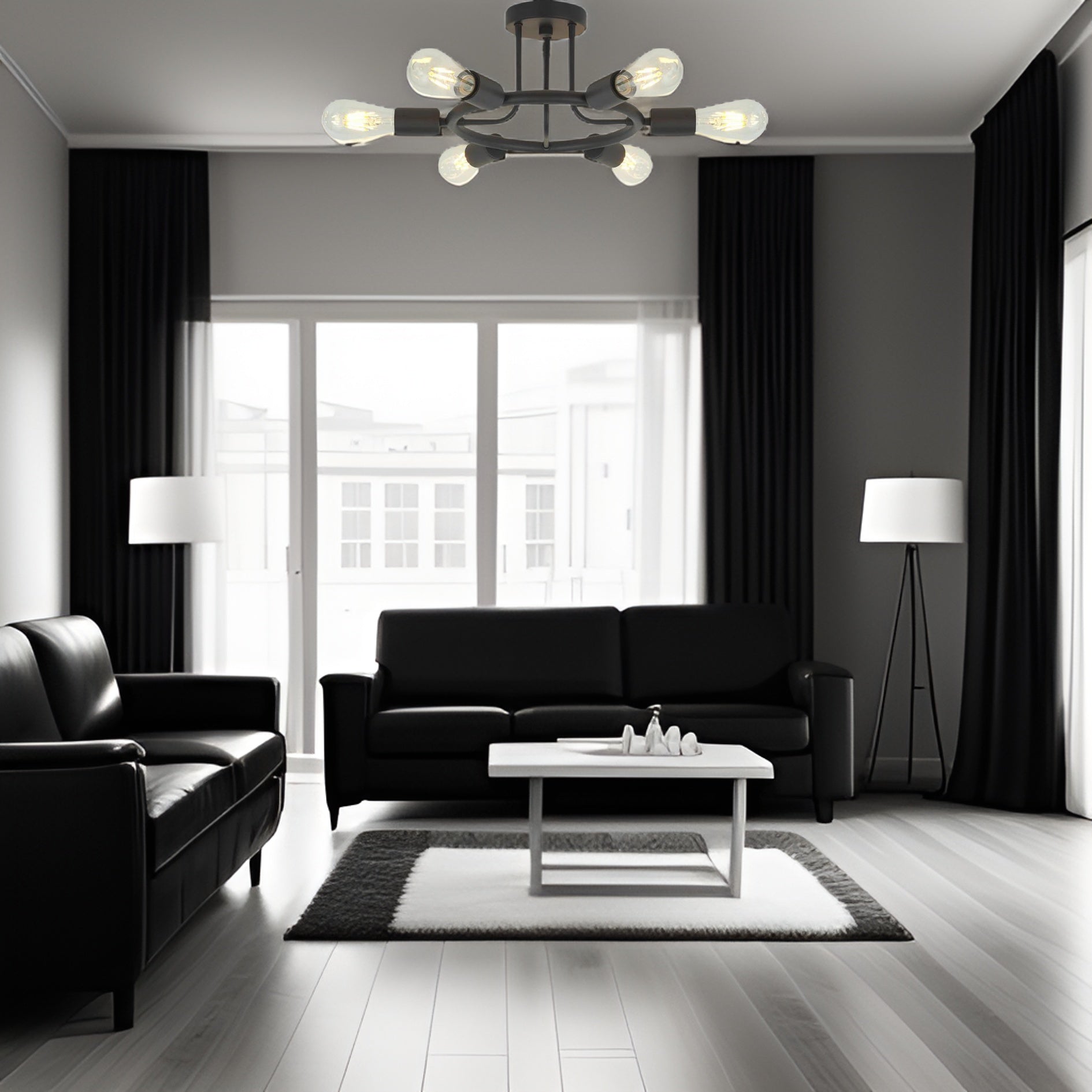 6 Light Modern Sputnik Lights Semi Flush Mount Ceiling Light Black Finished - Korvel