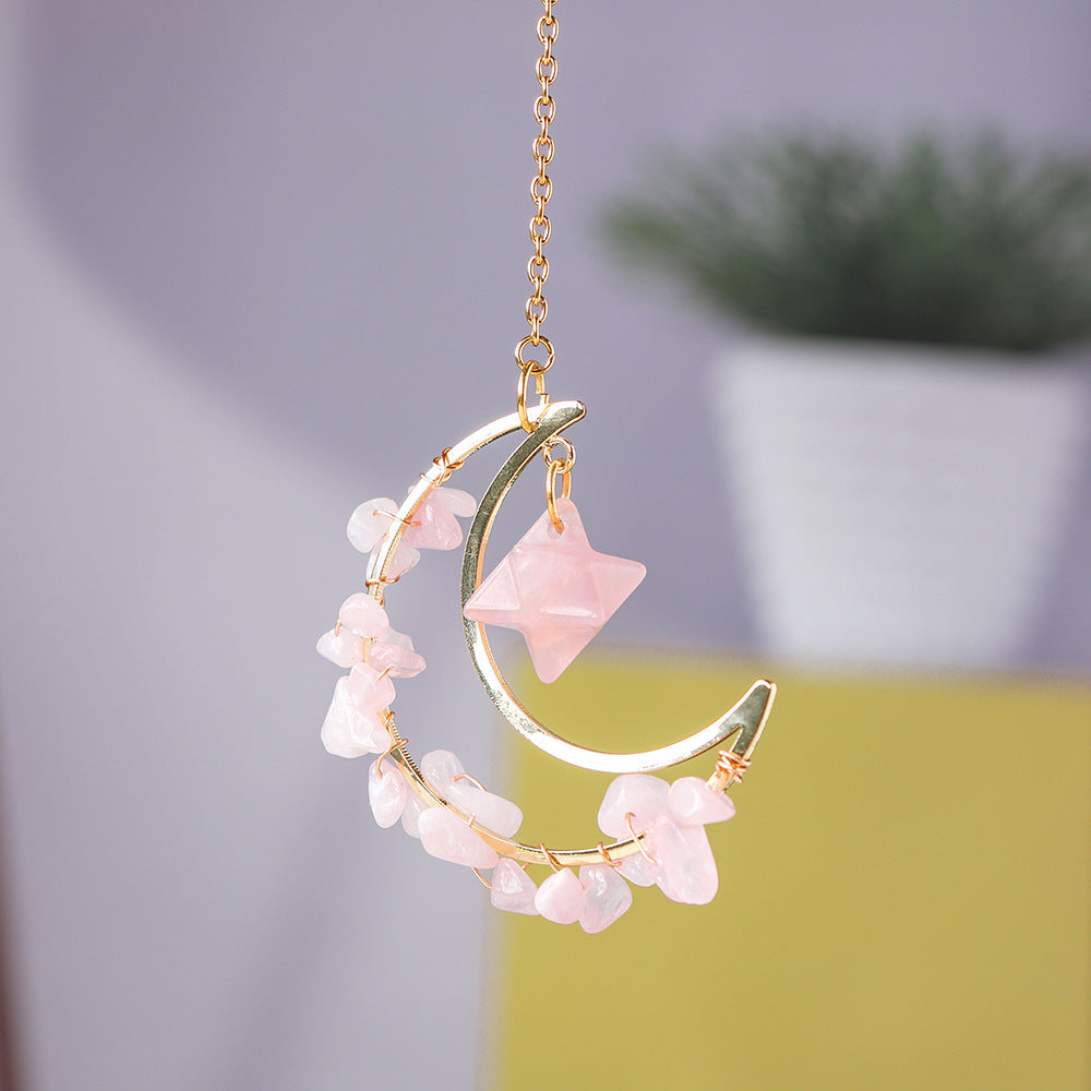 Natural crystal broken stone moon pendant Melkaba DIY woven wind chime pendant decoration crystal ornament gift - Korvel