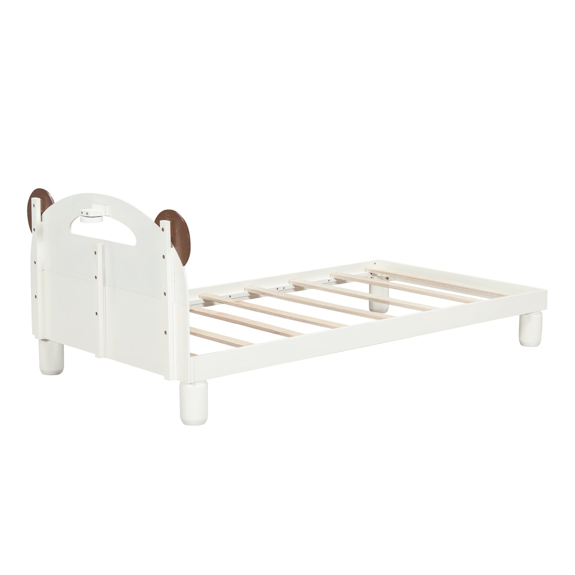 Twin Size Platform Bed with Bear Ears Shaped Headboard and LED Cream White - Korvel