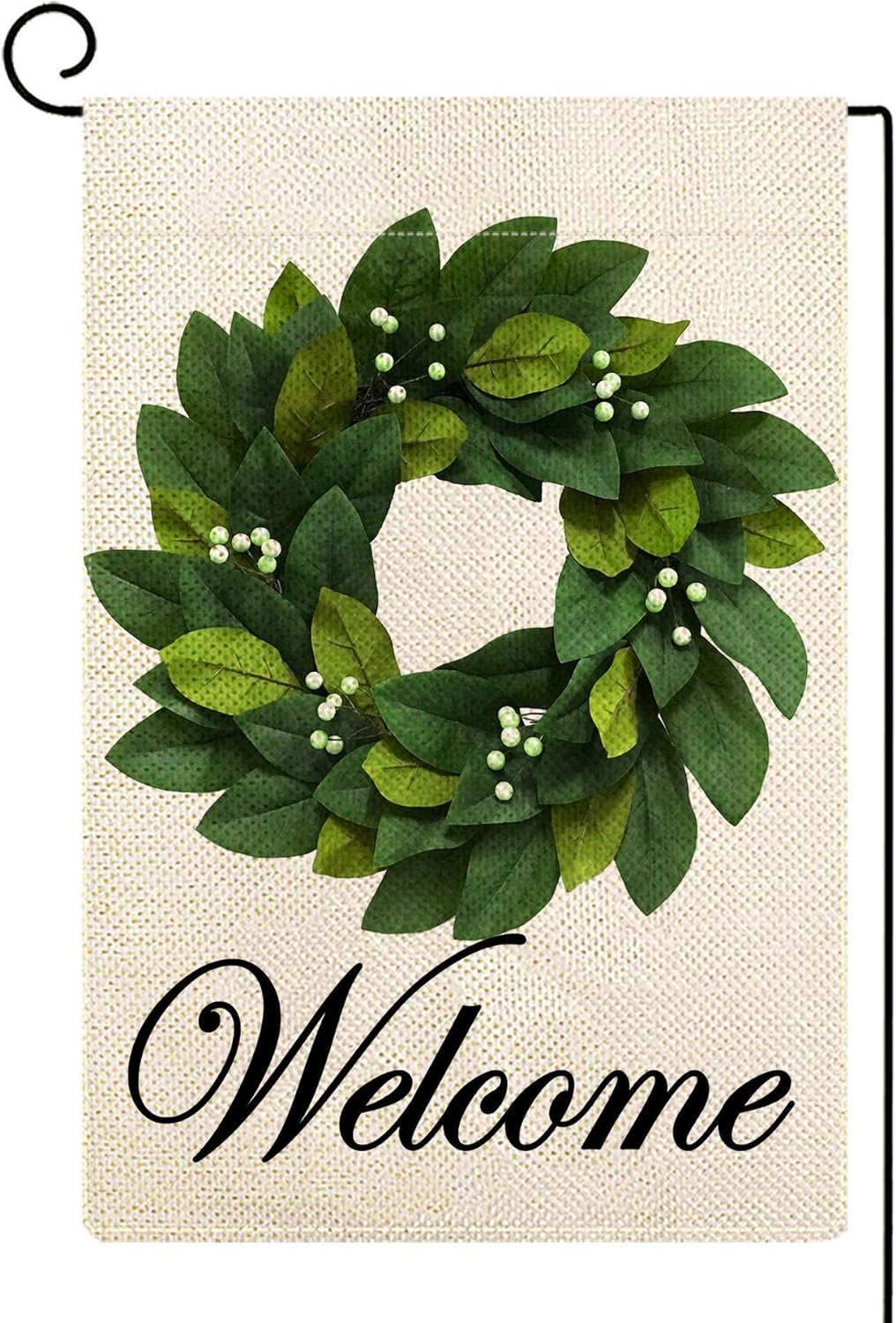Drapeau de jardin Bienvenue Couronne de Feuilles de Magnolia Printemps Été