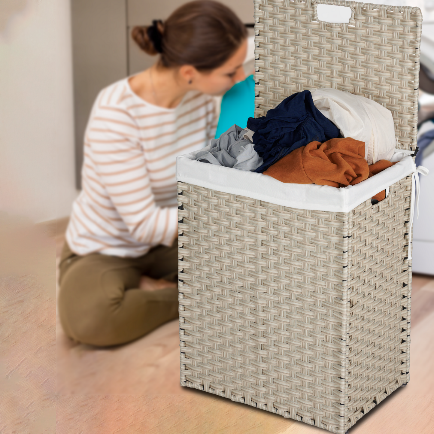 Cesta de Ropa Gris Premium con Tapa y Bolsas Extraíbles