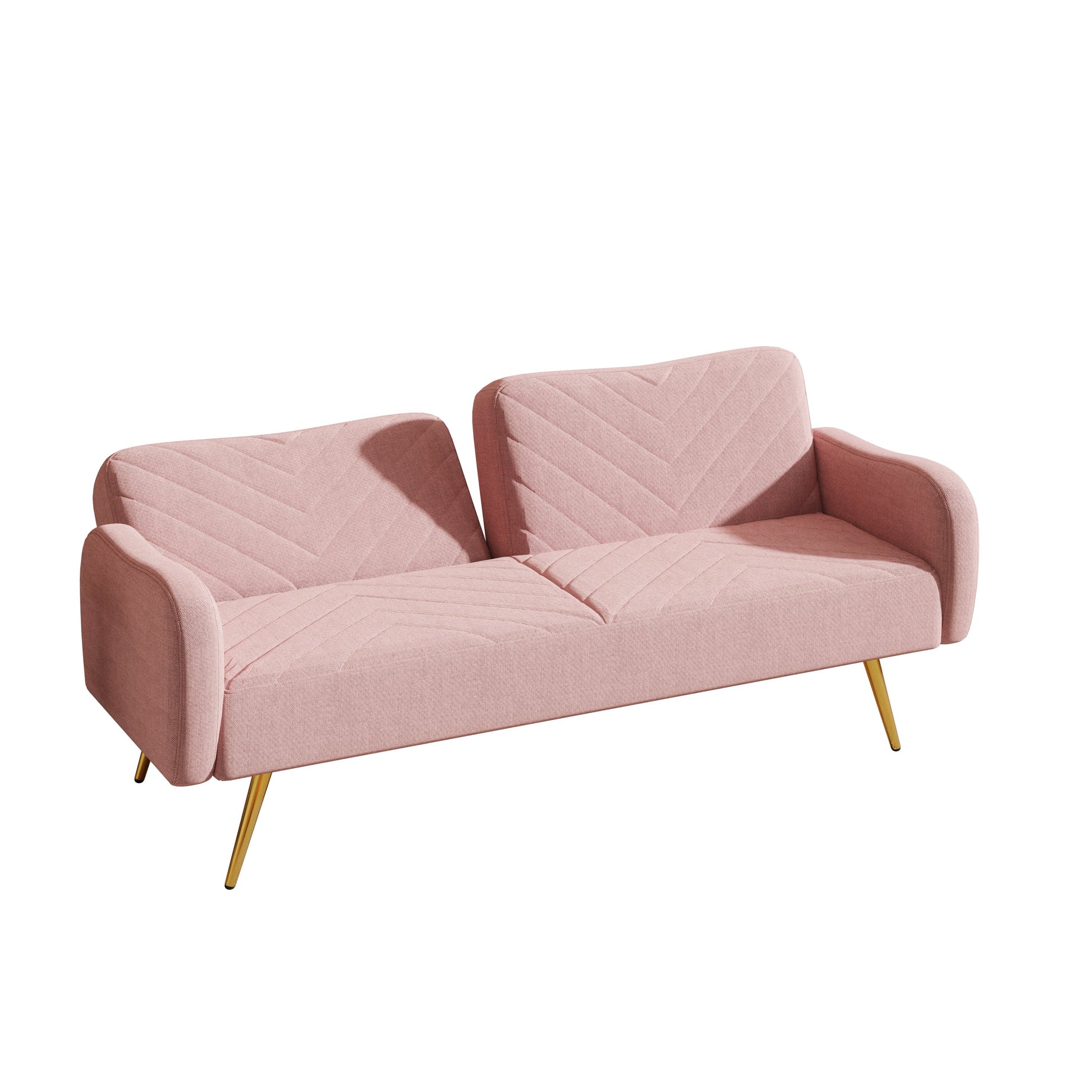 70.47" Pink Fabric Double Sofa with Split Backrest and Two Throw Pillows - Korvel