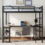 Full metal loft bed with desk and shelf, loft bed with ladder and guardrail, bedroom loft bed frame, black - Korvel