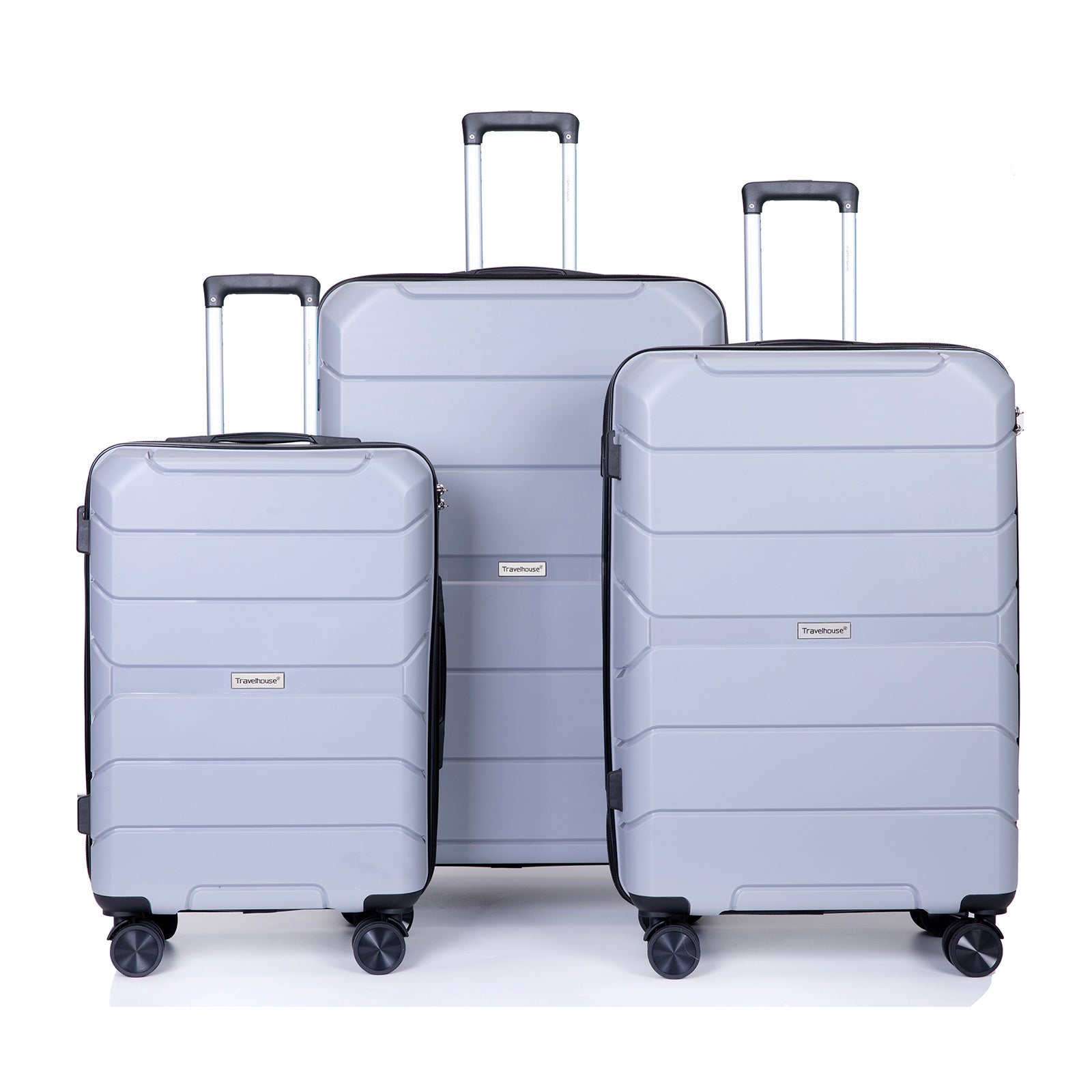 Hardshell Suitcase Spinner Wheels PP Luggage Sets Lightweight Suitcase with TSA Lock,3-Piece Set (20/24/28) ,Silver - Korvel