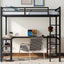 Full metal loft bed with desk and shelf, loft bed with ladder and guardrail, bedroom loft bed frame, black - Korvel