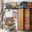 Twin Size Loft bed with L-shape Desk and Wardrobe, Black - Korvel