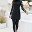 Printed Turtleneck Long Sleeve Swim Set