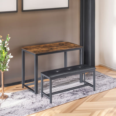 Dining Table Set Barstool Dining Table (with 2 PU Upholstered Benches) Industrial Style Dining Table and Chairs - Korvel