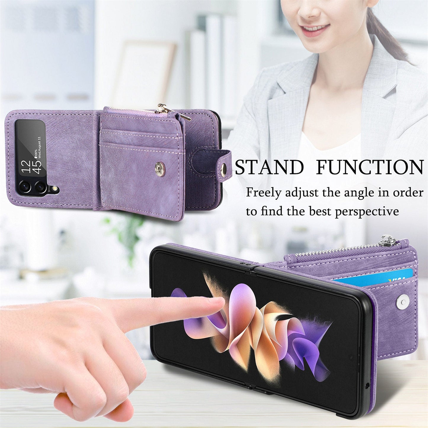 Suitable for Samsung Galaxy Z Flip4 folding phone case zipper card insertion protective cover Z Flip3 flip cover - Korvel