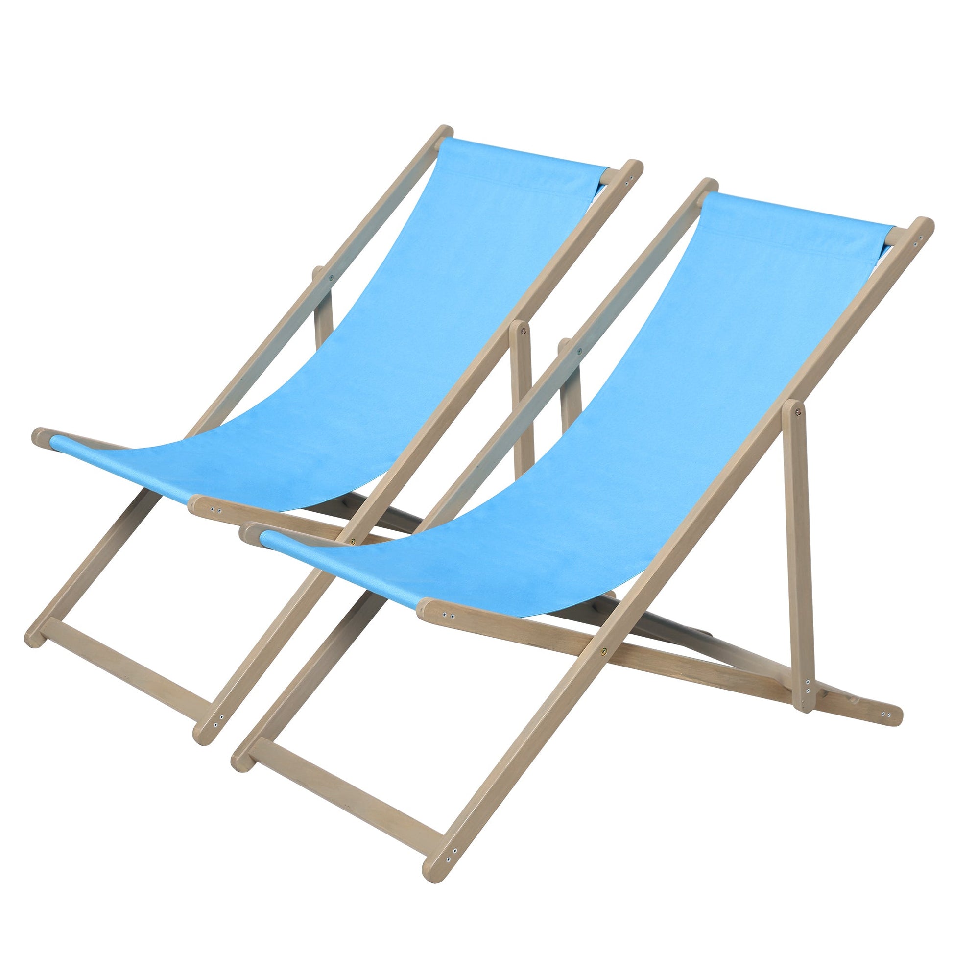 Beach Sling Patio Chair Set of 2,Wooden Folding Outdoor Chairs for Outside 3 Level Height Adjustable, Portable Reclining Beach C - Korvel