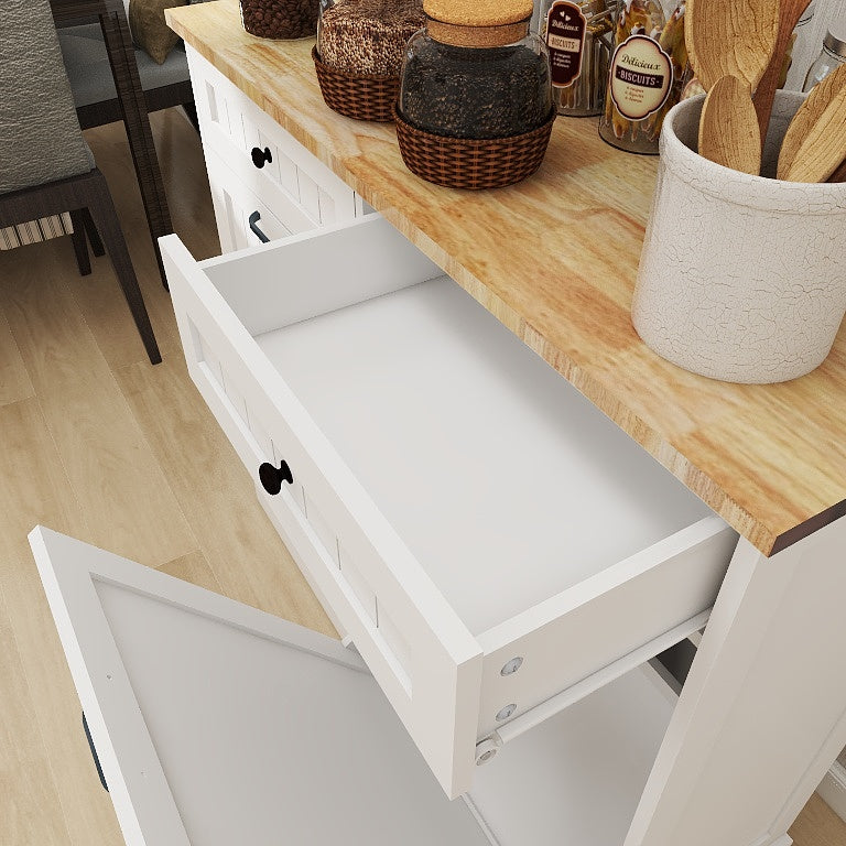 Two Drawers and Two-Compartment Tilt-Out Trash Cabinet Kitchen Trash Cabinet-White - Korvel