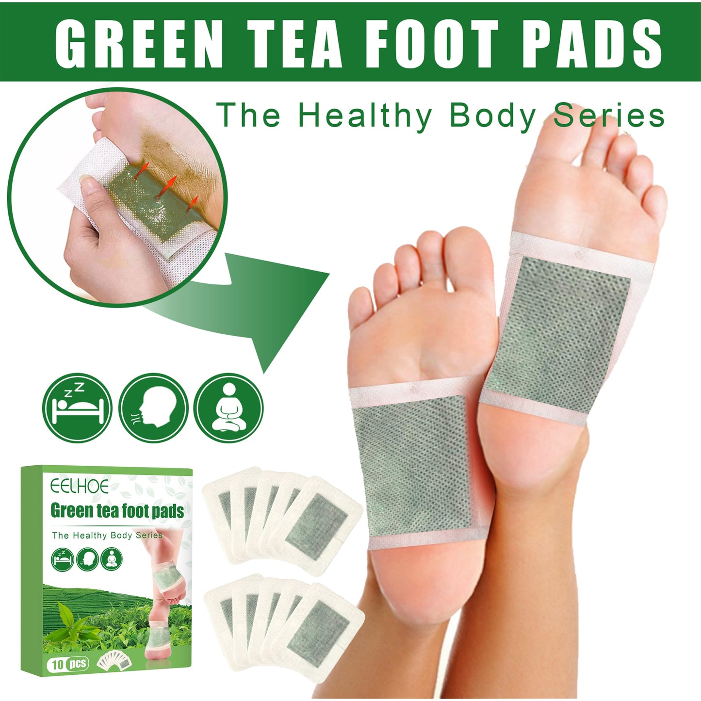 Green Tea Foot Patch, Improves Sleep Quality And Relieves Muscle Tension And Body Stress Foot Care Patch - Korvel