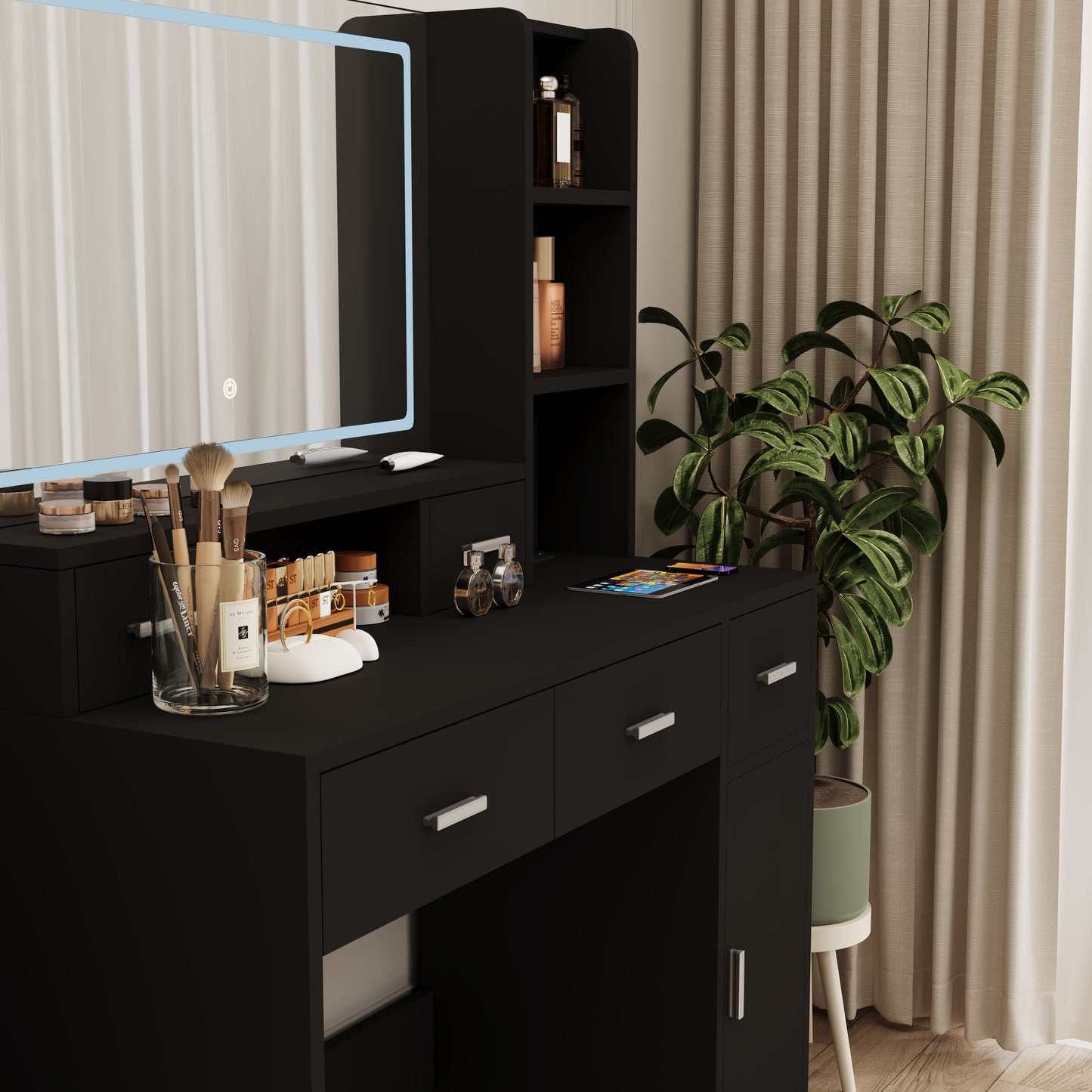 Smart mirror dressing table with drawers and storage cabinets - Korvel