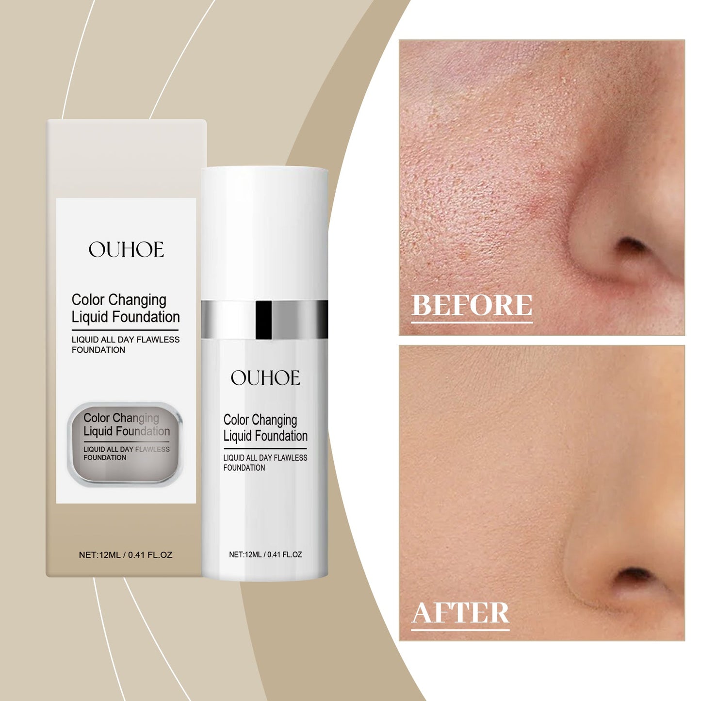 Warm Color Changing Liquid Foundation, Brightening And Easy Natural Concealer Light Base Makeup Skin Tone Pure And Moisturizing Liquid Foundation - Korvel