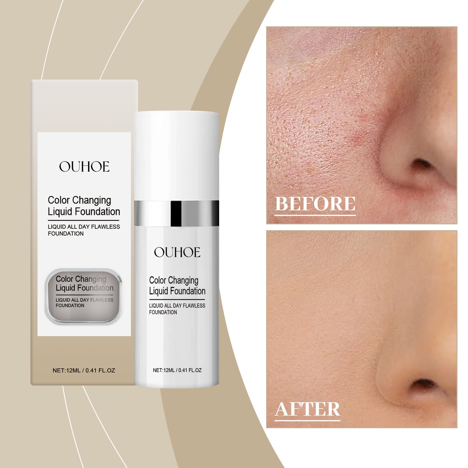 Warm Color Changing Liquid Foundation, Brightening And Easy Natural Concealer Light Base Makeup Skin Tone Pure And Moisturizing Liquid Foundation - Korvel