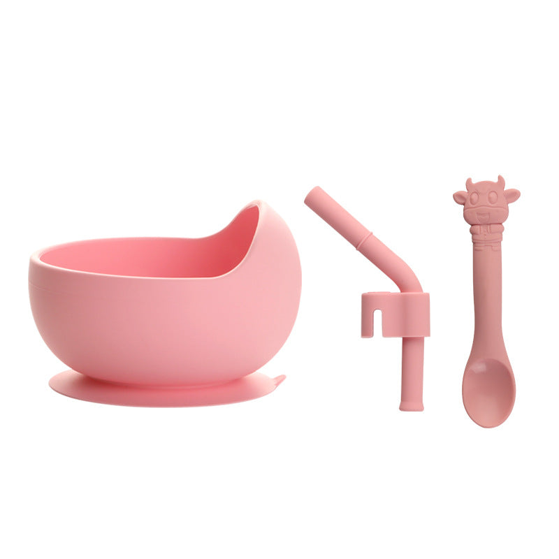 Children's Full Silicone Bowl Sucker Learning To Eat Training Meal Bowl Adsorption Baby Spoon Fork Meal Set Kindergarten Bowl Plate - Korvel