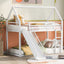 Twin over Twin House Bunk Bed with Ladder and Slide,White - Korvel