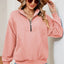 Solid Color Zipper Long Sleeve Pullover Sweatshirt for Women