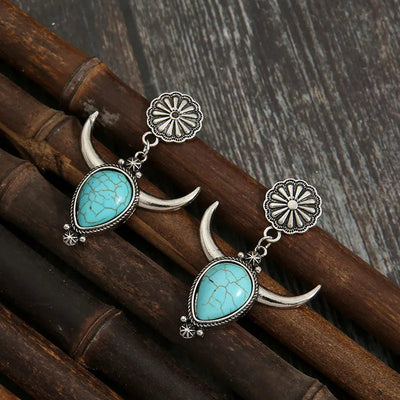 Boucles d'oreilles en alliage de vache en turquoise artificiel