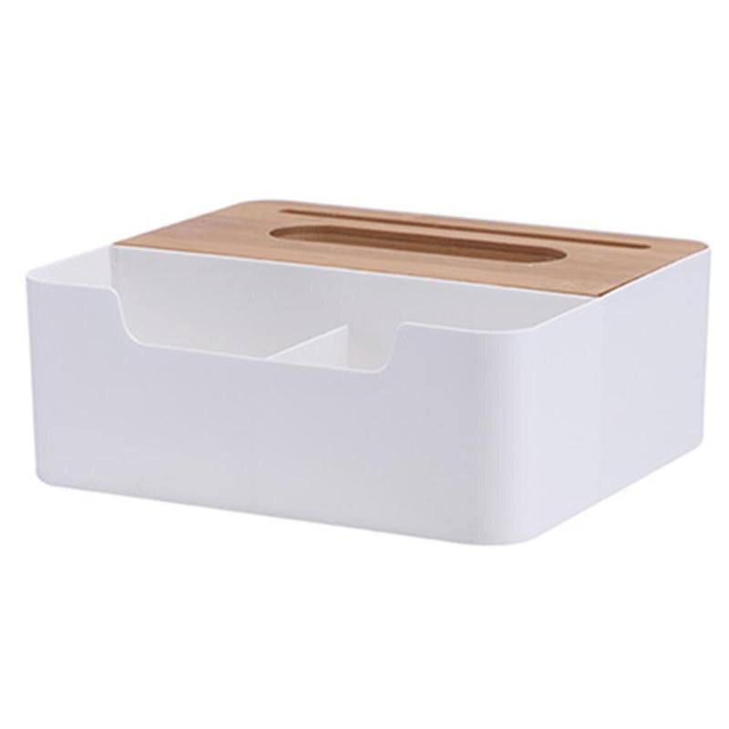 Boîte à mouchoirs en plastique multifonctionnelle avec couvercle en bambou