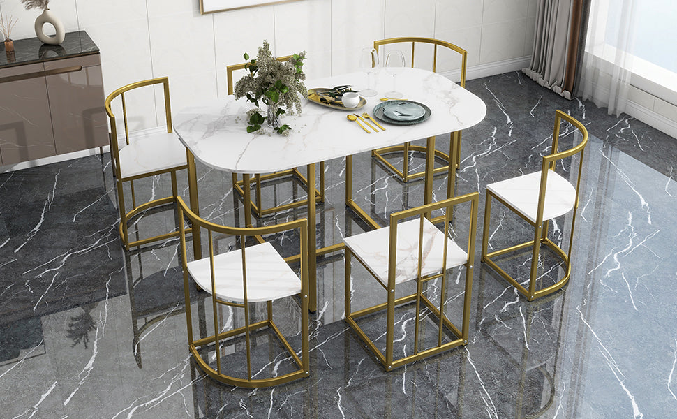 Ensemble de salle à manger moderne TOPMAX 7 pièces avec faux marbre