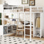 Metal loft bed with wardrobe and L-shaped desk, full-size loft bed with storage cabinet and shelf, white - Korvel