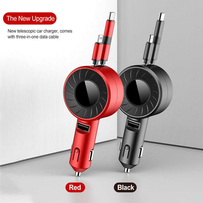3-IN-1 Retractable Car Charger for iOS/Android/Type-C Devices